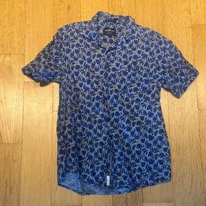 Rodd & Gunn Blue and Yellow Leaf Print Shirt